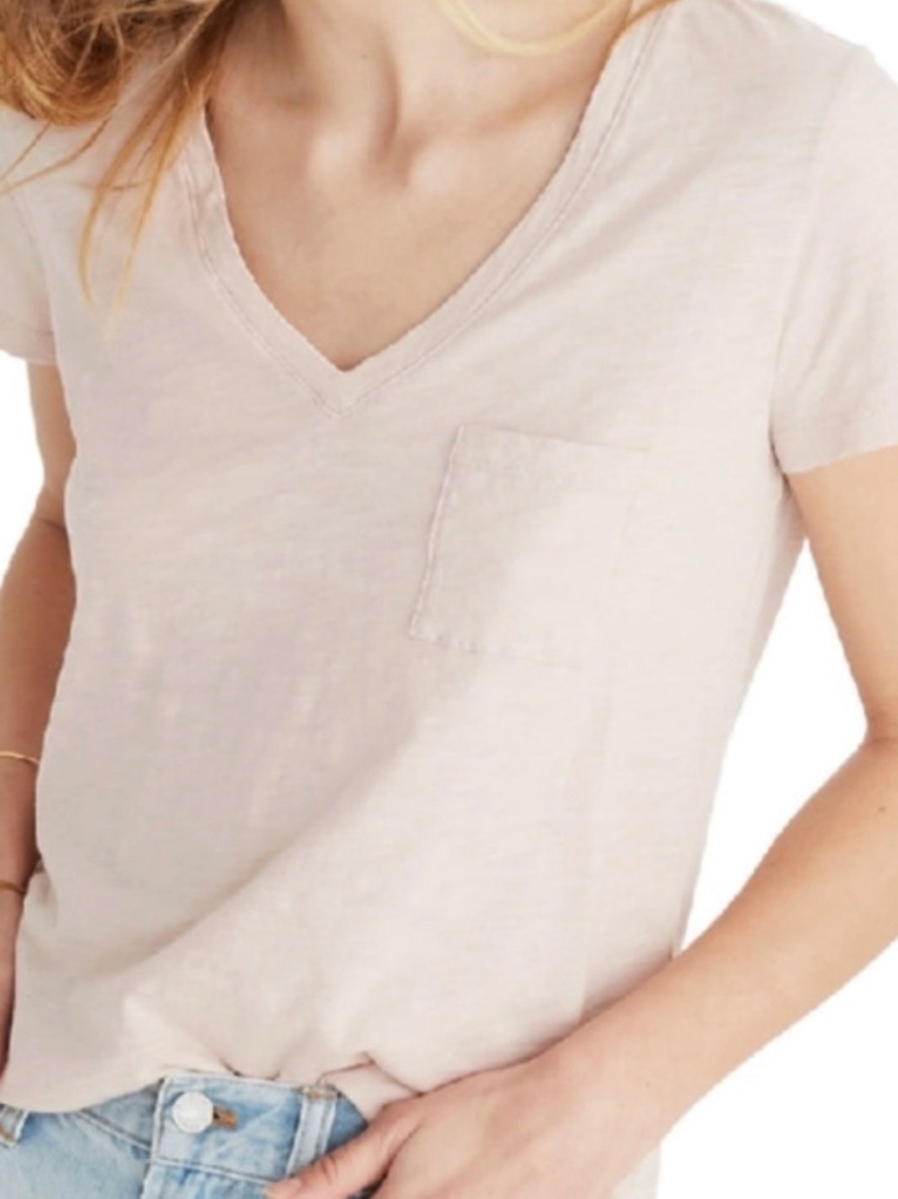 Madewell Whisper Cotton V-Neck Pocket Tee - Blush Pink
